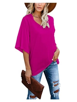 cordat Women's Blouse Tops Loose V Neck 3/4 Bell Sleeve Shirt