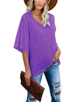 cordat Women's Blouse Tops Loose V Neck 3/4 Bell Sleeve Shirt