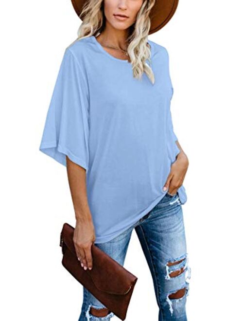 cordat Women's Blouse Tops Loose V Neck 3/4 Bell Sleeve Shirt