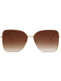 Fashion Square Aviators Sunglasses for Women Flat Mirrored Lens SJ1082