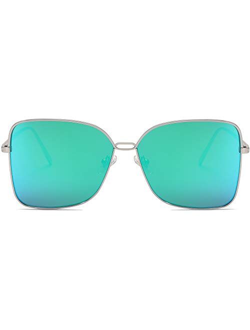 SOJOS Fashion Square Aviators Sunglasses for Women Flat Mirrored Lens SJ1082