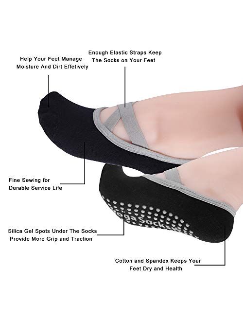 Hicdaw 4Pairs Yoga Socks for Women Non Slip Socks Slipper Socks for Pilates, Ballet, Dance, Yoga Socks with Grips for Women