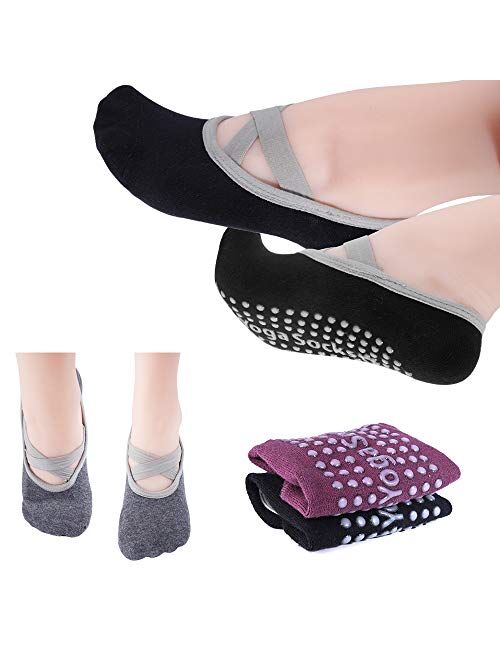 Hicdaw 4Pairs Yoga Socks for Women Non Slip Socks Slipper Socks for Pilates, Ballet, Dance, Yoga Socks with Grips for Women