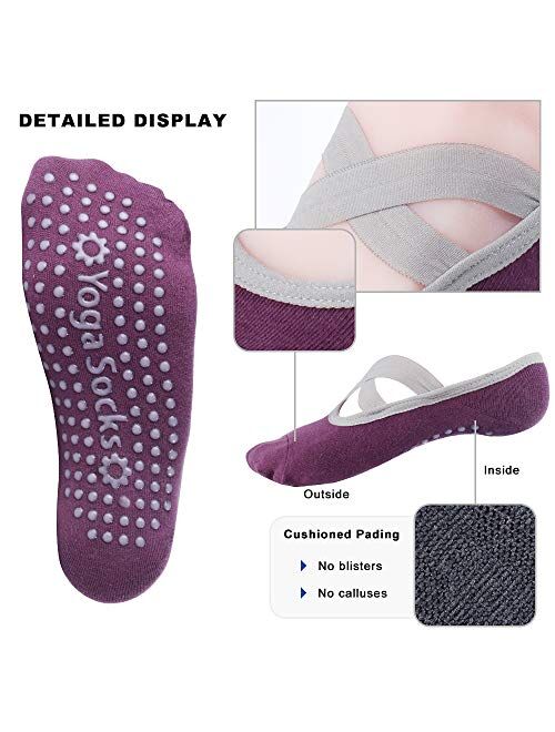 Hicdaw 4Pairs Yoga Socks for Women Non Slip Socks Slipper Socks for Pilates, Ballet, Dance, Yoga Socks with Grips for Women