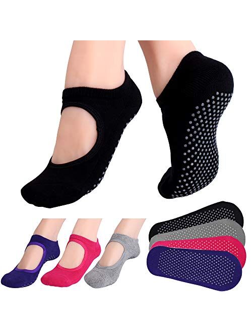 Hicdaw 4Pairs Yoga Socks for Women Non Slip Socks Slipper Socks for Pilates, Ballet, Dance, Yoga Socks with Grips for Women