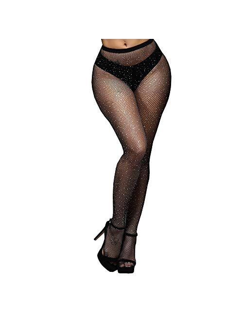 Anlaey Fishnet Tights Leggings Rhinestone Fishnets Pantyhose Fish Nets Stockings Women