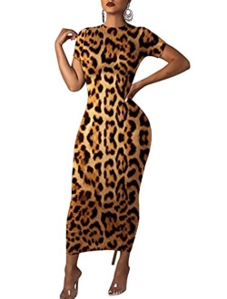 Rela Bota Women's High Neck Long Sleeve Striped Tunic Bodycon Long Maxi Pencil Dress