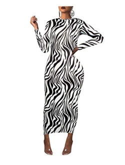 Rela Bota Women's High Neck Long Sleeve Striped Tunic Bodycon Long Maxi Pencil Dress