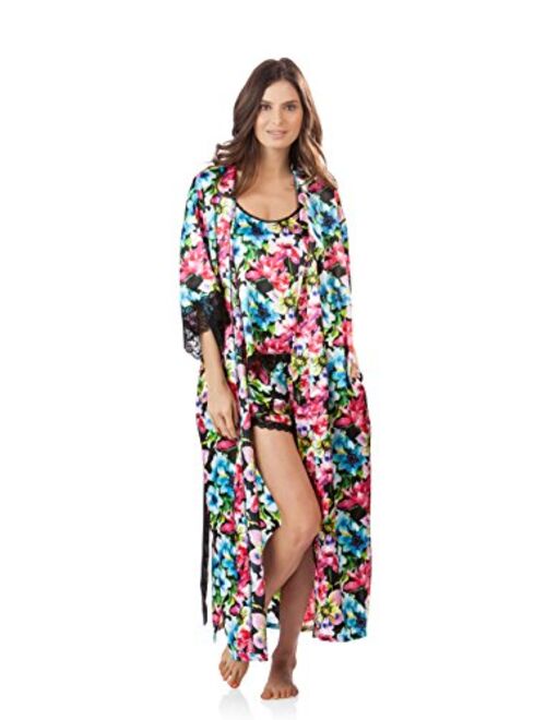 Ashford & Brooks Women's 3Pieces Satin Long Robe and Pajama Set