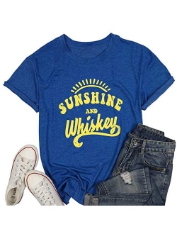 MNLYBABY Sunshine and Whiskey Short Sleeve T-Shirt Women Beach Funny Letters Print Summer Tops Tees