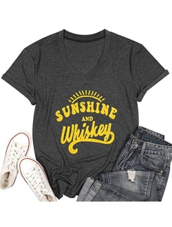 MNLYBABY Sunshine and Whiskey Short Sleeve T-Shirt Women Beach Funny Letters Print Summer Tops Tees