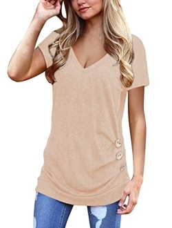 Jescakoo Womens Tops Short Sleeve V Neck Summer Shirts Casual Tunic