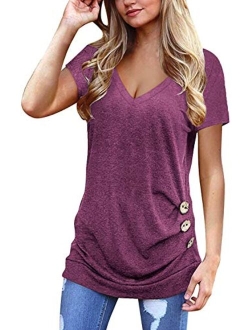 Jescakoo Womens Tops Short Sleeve V Neck Summer Shirts Casual Tunic