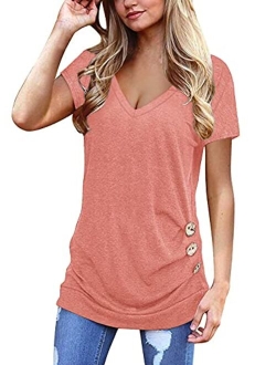 Jescakoo Womens Tops Short Sleeve V Neck Summer Shirts Casual Tunic