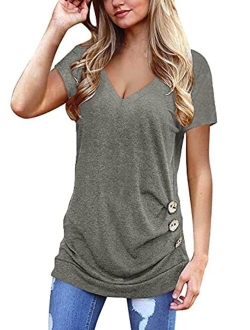 Jescakoo Womens Tops Short Sleeve V Neck Summer Shirts Casual Tunic