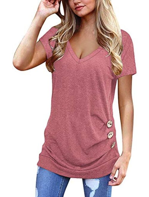 Jescakoo Womens Tops Short Sleeve V Neck Summer Shirts Casual Tunic