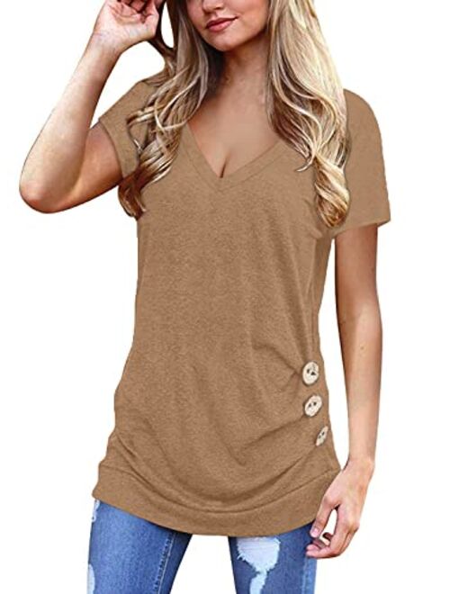 Jescakoo Womens Tops Short Sleeve V Neck Summer Shirts Casual Tunic