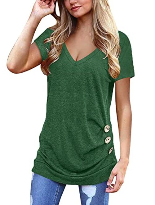 Jescakoo Womens Tops Short Sleeve V Neck Summer Shirts Casual Tunic