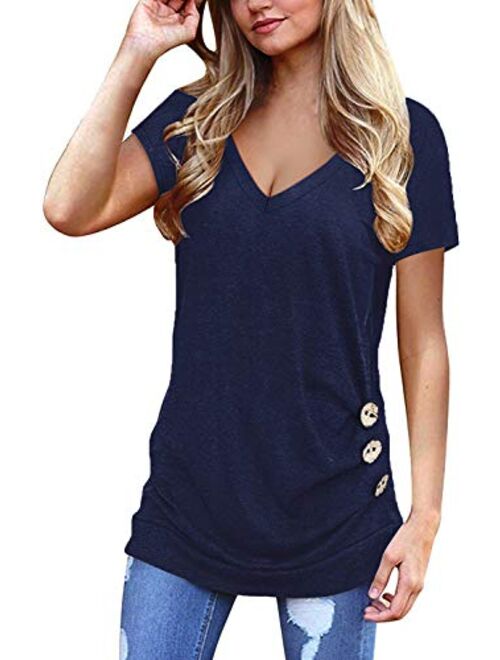 Jescakoo Womens Tops Short Sleeve V Neck Summer Shirts Casual Tunic