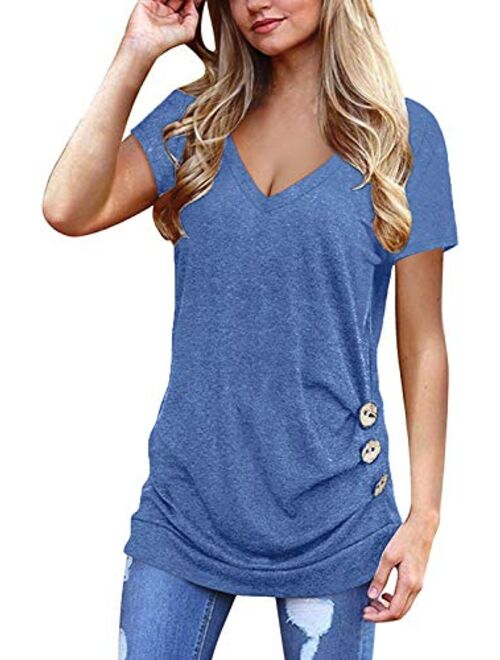 Jescakoo Womens Tops Short Sleeve V Neck Summer Shirts Casual Tunic