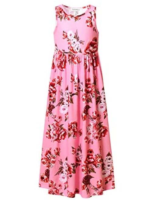 Maxi Dresses for Girls Unicorn Floral Summer Sleeveless Casual Pockets Long