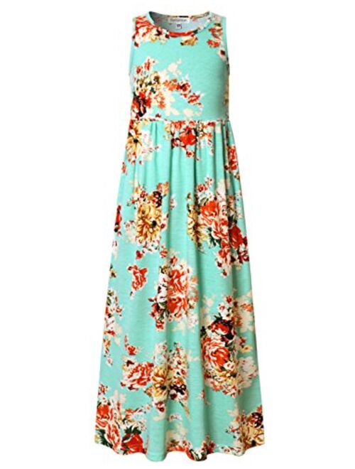 Maxi Dresses for Girls Unicorn Floral Summer Sleeveless Casual Pockets Long