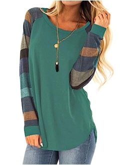 Halife Women's Lightweight Color Block Long Sleeve Loose Fit Pullover Sweatshirts Tunics Tops Shirts