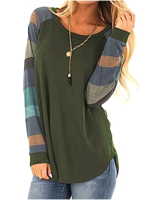 Halife Women's Lightweight Color Block Long Sleeve Loose Fit Pullover Sweatshirts Tunics Tops Shirts