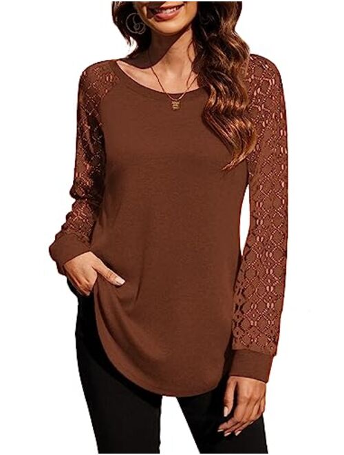 Halife Women's Lightweight Color Block Long Sleeve Loose Fit Pullover Sweatshirts Tunics Tops Shirts