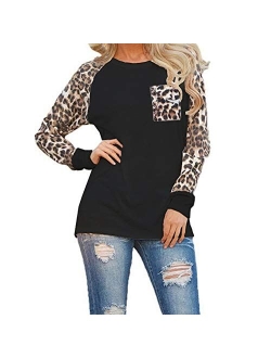 OMSJ Woman Casual Tops Long Sleeve Leopard Print Patchwork Plus Size T-Shirt Blouses