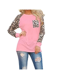 OMSJ Woman Casual Tops Long Sleeve Leopard Print Patchwork Plus Size T-Shirt Blouses