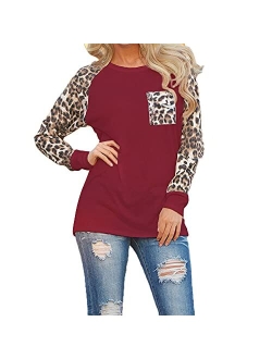 OMSJ Woman Casual Tops Long Sleeve Leopard Print Patchwork Plus Size T-Shirt Blouses