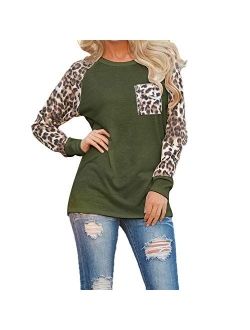 OMSJ Woman Casual Tops Long Sleeve Leopard Print Patchwork Plus Size T-Shirt Blouses