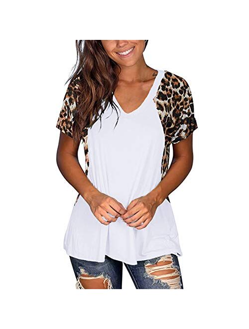 OMSJ Woman Casual Tops Long Sleeve Leopard Print Patchwork Plus Size T-Shirt Blouses