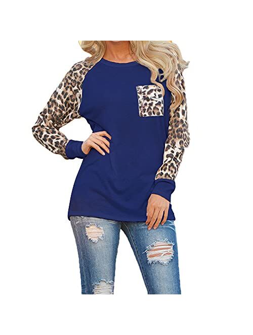 OMSJ Woman Casual Tops Long Sleeve Leopard Print Patchwork Plus Size T-Shirt Blouses