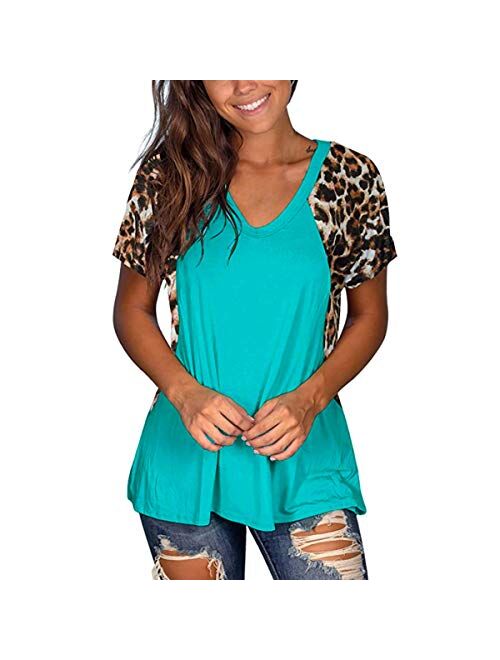 OMSJ Woman Casual Tops Long Sleeve Leopard Print Patchwork Plus Size T-Shirt Blouses