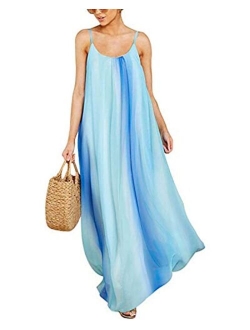 ZANZEA Women's Floral Print V Neck Spaghetti Strap Summer Bohemian Long Maxi Dress Beach Sundress