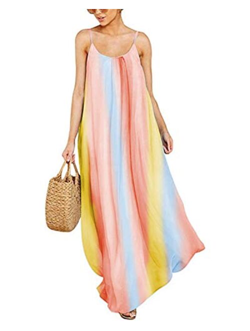 ZANZEA Women's Floral Print V Neck Spaghetti Strap Summer Bohemian Long Maxi Dress Beach Sundress