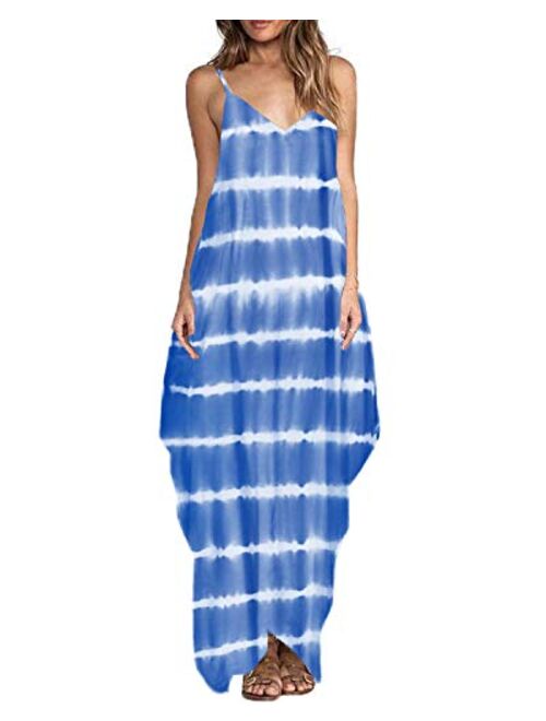 ZANZEA Women's Floral Print V Neck Spaghetti Strap Summer Bohemian Long Maxi Dress Beach Sundress