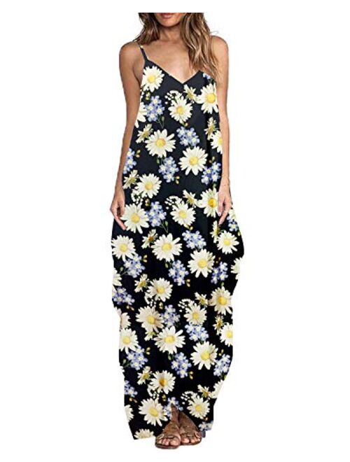 ZANZEA Women's Floral Print V Neck Spaghetti Strap Summer Bohemian Long Maxi Dress Beach Sundress