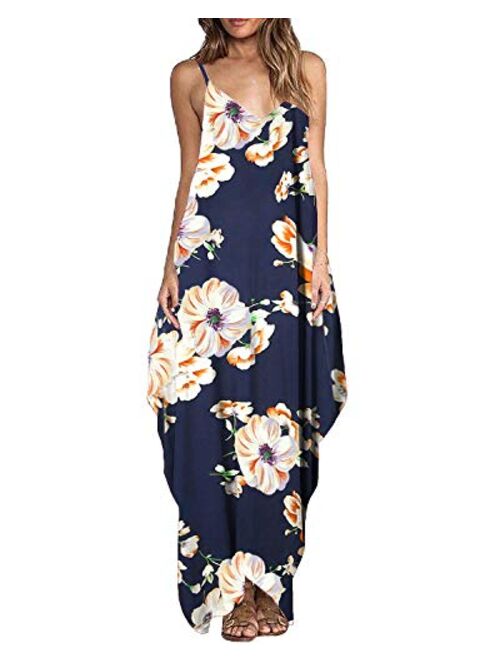 ZANZEA Women's Floral Print V Neck Spaghetti Strap Summer Bohemian Long Maxi Dress Beach Sundress