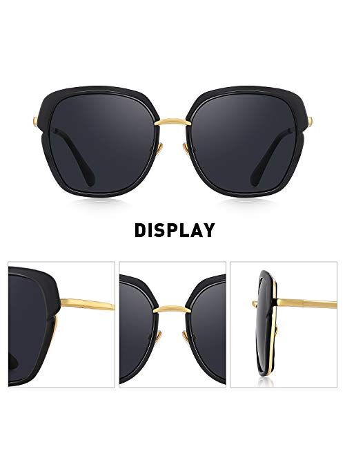 OLIEYE Vintage Oversized Shield Frame Women's Polarized Sunglasses Holiday Sunglasses for Women with Gift Box O6371