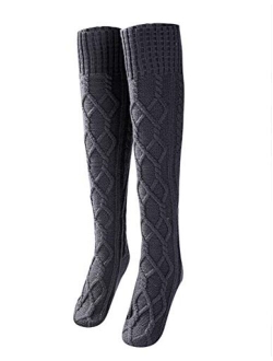 Women Cable Knit Extra Long Boot Socks Over Knee Thigh Stocking Leg Warmers