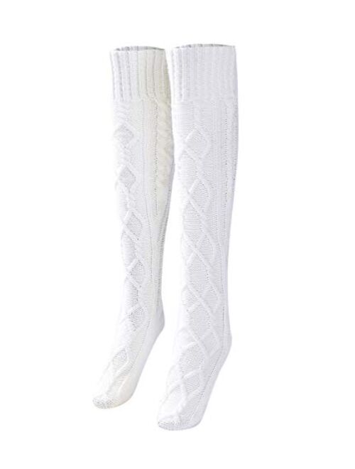 Women Cable Knit Extra Long Boot Socks Over Knee Thigh Stocking Leg Warmers