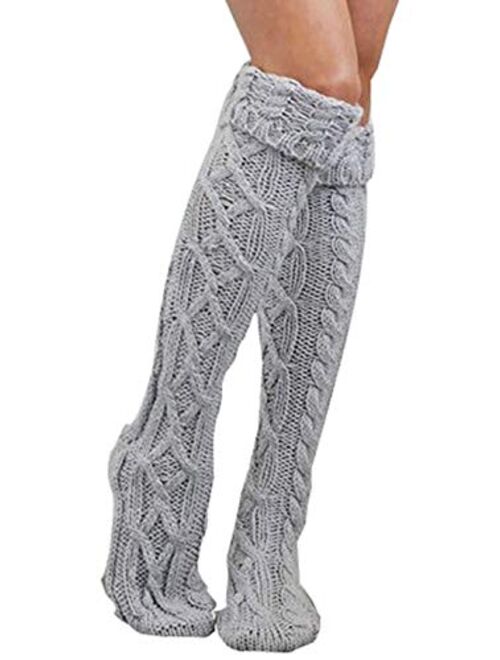 Women Cable Knit Extra Long Boot Socks Over Knee Thigh Stocking Leg Warmers