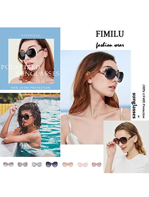 FIMILU Classic Oversized Sunglasses for Women Polarized 100% UV400 Protection Lenses Ladies Fashion Retro HD Sun Glasses