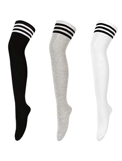 Womens Thigh High Socks Over the Knee High Striped Stocking Boot Leg Warmer Long Socks for Daily Wear Cosplay