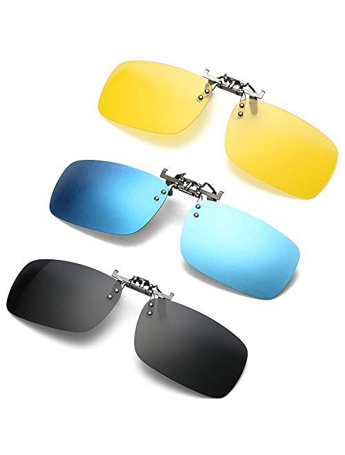 3 PACK, Clip on Flip up Polarized Lens For Prescription Glasses, UV Protection Sunglasses Over RX Eyeglasses