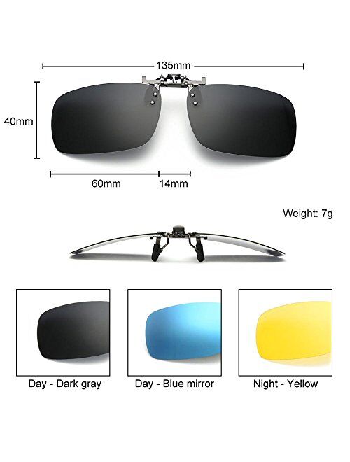 3 PACK, Clip on Flip up Polarized Lens For Prescription Glasses, UV Protection Sunglasses Over RX Eyeglasses