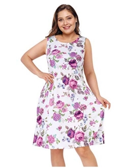 AMZ PLUS Womens Plus Size Casual Boho Sundress Summer Sleeveless Dresses